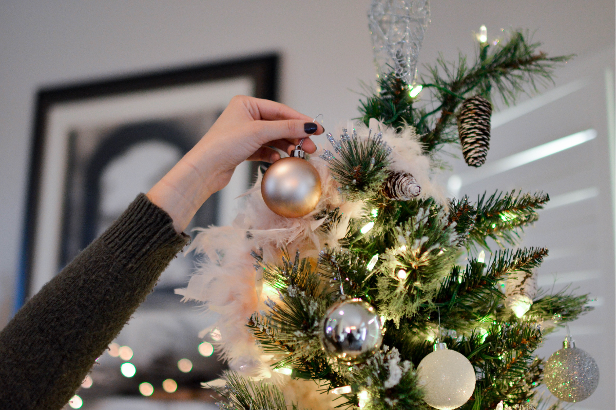 Decorating a Christmas tree